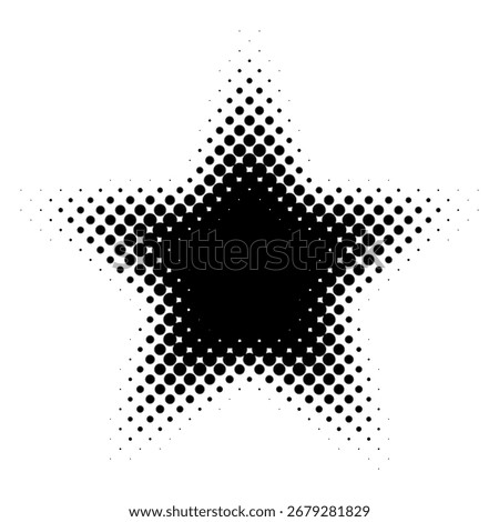 Black filled star with halftone dots on a white background