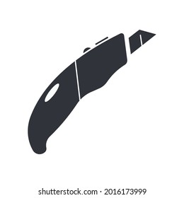 Black filled stationery knife vector icon isolated on white transparent background. Building and repair tool Symbol. 