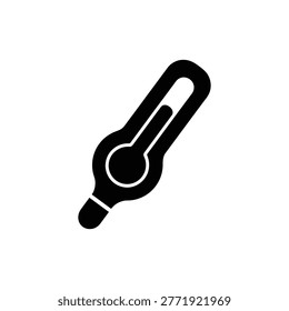 Black filled thermometer icon representing health monitoring, body temperature, and daily wellness care.