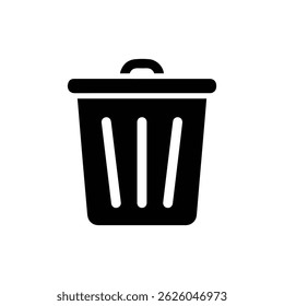 Black Filled Trash Bin Icon with Simple Lid Design