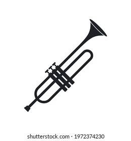 Black filled Trumpet. Musical brass instrument icon isolated on transparent background.