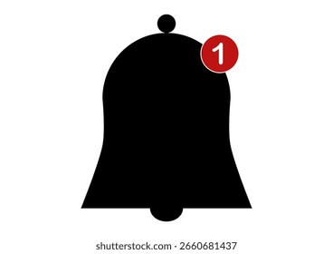 Schwarz gefüllte Vektorgrafik der Glocke mit rotem Symbol eine neue Nachricht. Illustration vom 1. August 2025, Zürich, Schweiz.