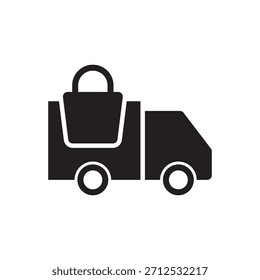 Ícone de vetor preenchido preto de um caminhão de entrega que transporta uma cesta de compras.