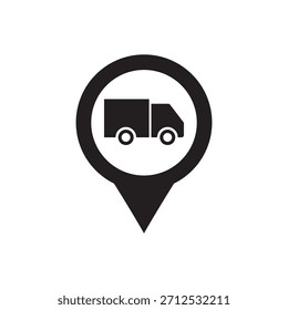 Ilustração de vetor preenchido preto de um caminhão de entrega dentro de um ponteiro de mapa.