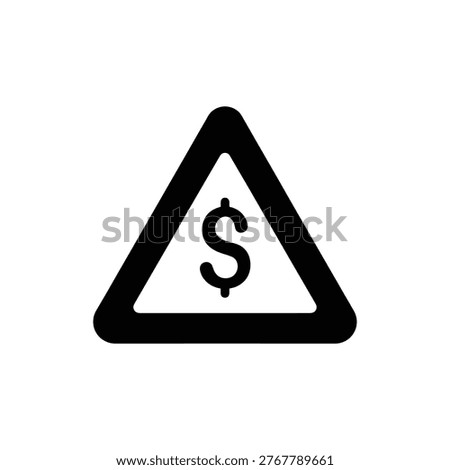 Black filled warning triangle containing a dollar symbol, representing a financial hazard, bankruptcy risk, or a critical alert about impending insolvency. Used for credit warnings, investment risk, and debt danger signage.