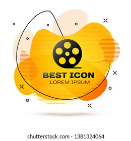Black Film reel icon isolated on white background. Fluid color banner. Vector Illustration