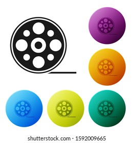 Black Film reel icon isolated on white background. Set icons colorful circle buttons. Vector Illustration