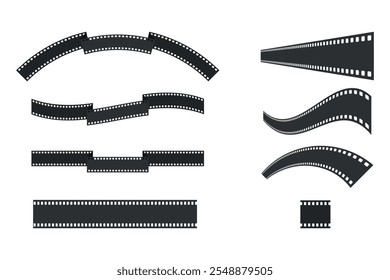 Black film strip of different shapes isolated on white background. Tape of different shapes. Vector illustration