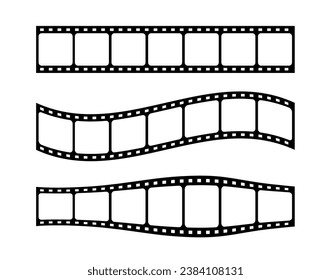 Black film strip set. Movie tape's frames for cinema design, photography studio. vector