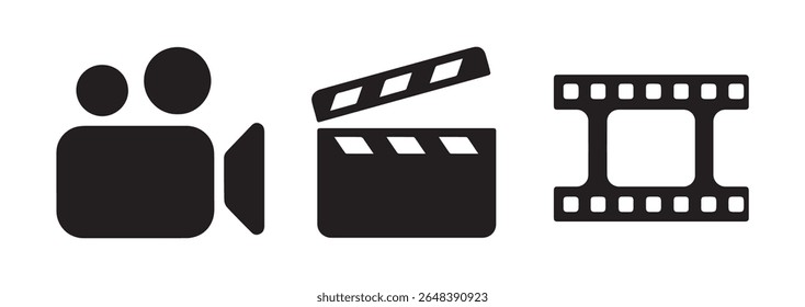 Preto Filmmaking ícones Câmera de vídeo Clapperboard filme rolo Design Gráfico Simples