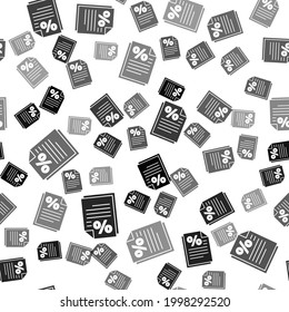 Black Finance document icon isolated seamless pattern on white background. Paper bank document for invoice or bill concept.  Vector Illustration