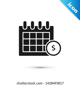 Black Financial calendar icon isolated on white background. Annual payment day, monthly budget planning, fixed period concept, loan duration.  Vector Illustration