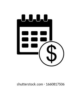 Black Financial Calendar Icon Isolated On White Background. Annual Payment Day, Monthly Budget Planning, Fixed Period Concept, Loan Duration.  Vector Illustration