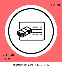 Black Financial document line icon isolated on red background. Invoice and money icon. Budget planning, money saving and paying debt concept. White circle button. Vector Illustration
