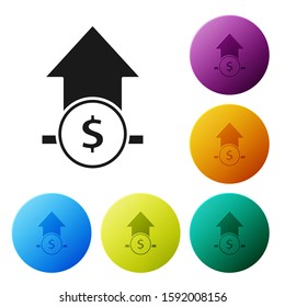 Black Financial growth and coin icon isolated on white background. Increasing revenue. Set icons colorful circle buttons. Vector Illustration
