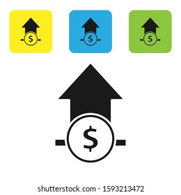 Black Financial growth and coin icon isolated on white background. Increasing revenue. Set icons colorful square buttons. Vector Illustration