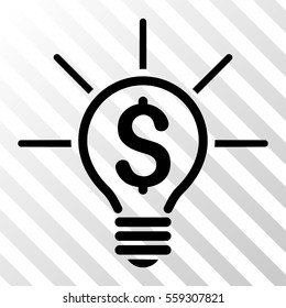 Black Financial Idea Bulb interface toolbar icon. Vector pictograph style is a flat symbol on diagonally hatched transparent background.