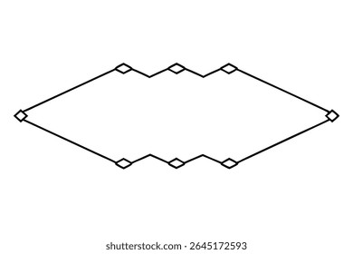 Black fine line vector illustration of a diamond shape border on white background. The border is composed of small connected diamonds creating a zig zag effect.