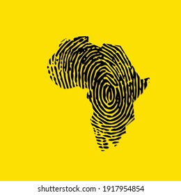 Black fingerprint in africa form silhouette isolated on yellow background