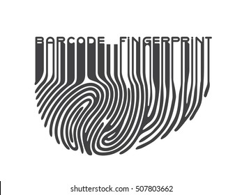 Black fingerprint barcode logo. Concept with union of fingerprint lines and barcode stripes. Vector illustration