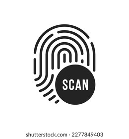 black fingerprint biometric scan icon for unlock. flat simple trend modern minimal logotype graphic design web element isolated on white. concept of abstract badge for data secure or gadget login