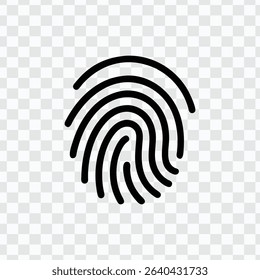 Black fingerprint icon with unique fingerprint pattern inside a transparent background