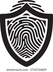 Schwarzer Fingerabdruck in einem Schild mit Strahlungslinien über der Sicherheitsidentität