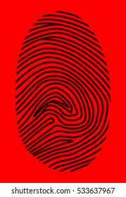 Black fingerprint on a red background. Vector illustration.