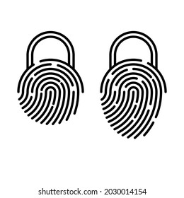 Black fingerprint padlock flat icons. Simple flat design.