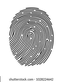 Black fingerprint shape, secure identification. Vector illustration.