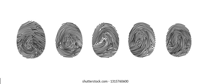Black fingerprints set, vector illustration isolated on white. - Vector