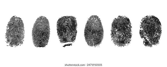 Black fingerprints, vector white Background isolated.