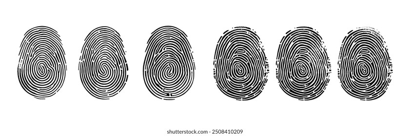 Black fingerprints, vector white Background isolated. Fingerprint, biometric, identity icon set. Fingerprints icon set vector isolated