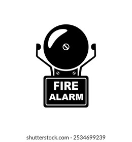 Black fire alarm bell on the white background. Fire alarm system. Safety equipment. Emergency, warning bell. Silhouette signalization. Firefighter equipment. Vector illustration flat design. 