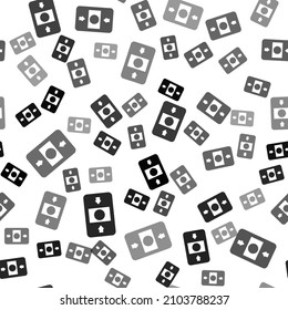 Black Fire alarm system icon isolated seamless pattern on white background. Pull danger fire safety box.  Vector