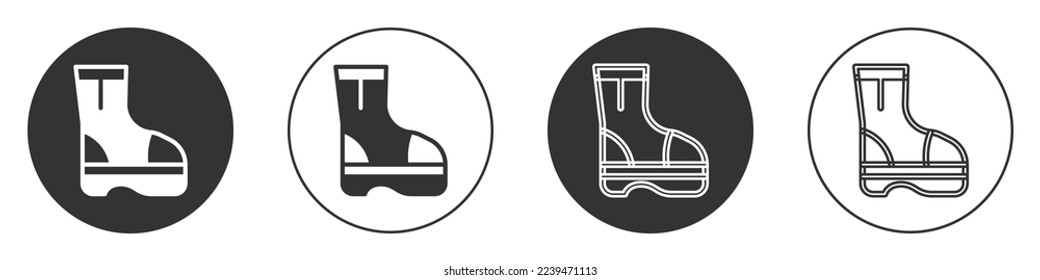 Black Fire boots icon isolated on white background. Circle button. Vector