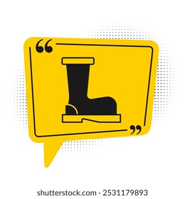 Black Fire boots icon isolated on white background. Yellow speech bubble symbol. Vector