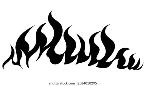 Black fire border frame silhouettes design. Simple fire tribal tattoo. Inferno flame stencil. Flames clipart black and white. Cartoon fire flames clipart.