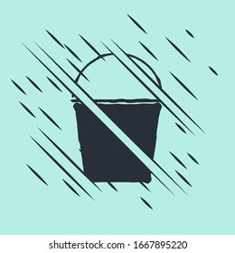 Black Fire bucket icon isolated on green background. Metal bucket empty or with water for fire fighting. Glitch style. Vector Illustration