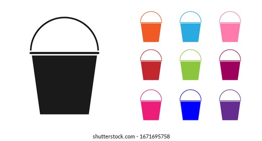 Black Fire bucket icon isolated on white background. Metal bucket empty or with water for fire fighting. Set icons colorful. Vector Illustration