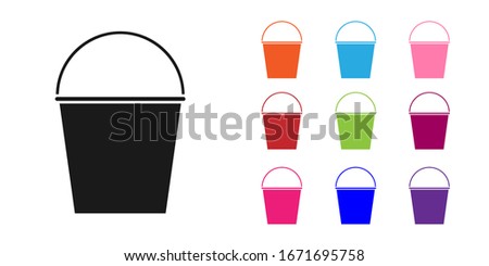 Black Fire bucket icon isolated on white background. Metal bucket empty or with water for fire fighting. Set icons colorful. Vector Illustration