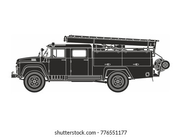 black fire engine on the white background