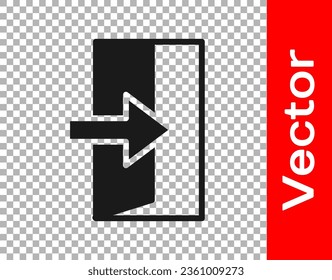 Black Fire exit icon isolated on transparent background. Fire emergency icon.  Vector