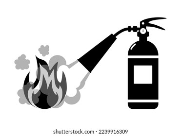 Black fire extinguisher rescue tool  to extinguish fire on white background icon flat vector design.