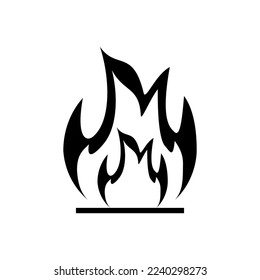 Signo de aviso de quemado de llama de fuego negro de diseño de icono de vector plano.