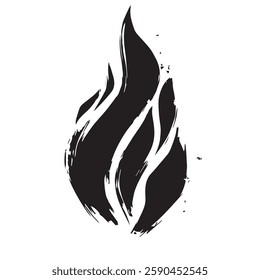 Black Fire Flame Icon with Grunge Texture