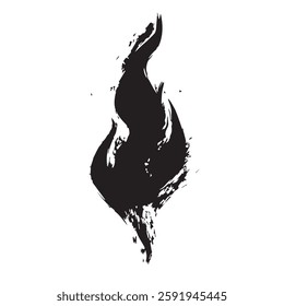 Black Fire Flame Icon with Grunge Texture