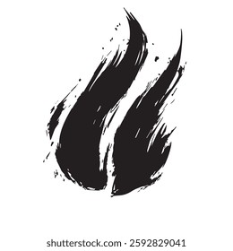 Black Fire Flame Icon with Grunge Texture