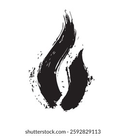Black Fire Flame Icon with Grunge Texture