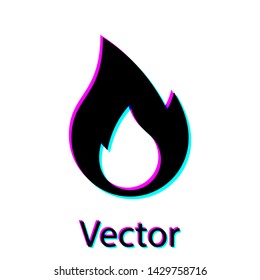 Black Fire flame icon isolated on white background. Heat symbol. Vector Illustration